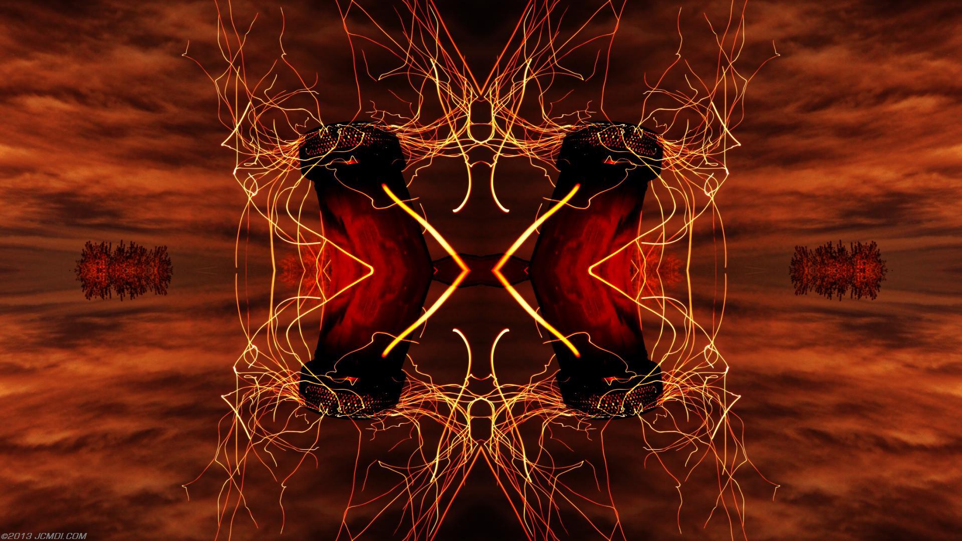 Quadroscopic composite trails: Zoomed 5D clouds moon chimney sparks and stars